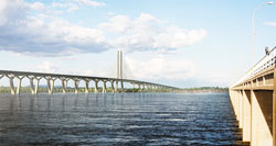 Vue du pont avec un autre pont à la droite du nouveau pont pour le Saint-Laurent