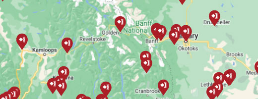 Icônes représentant des projets de résilience climatique sur une carte du Canada