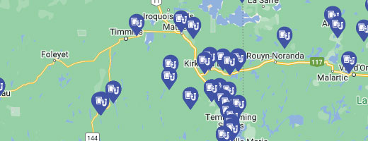 Icônes représentant des projets d'eau sur une carte du Canada