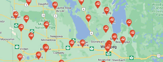 Icônes représentant des projets de transport sur une carte du Canada